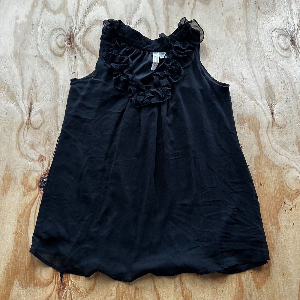Adiva Black Ruffle Neck Sleeveless Blouse - Medium